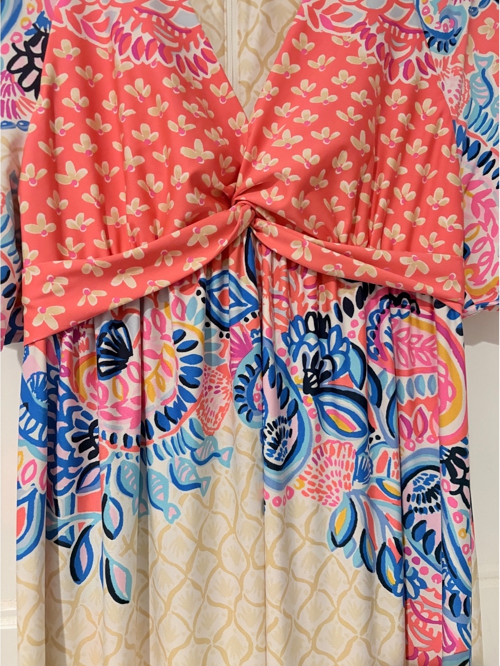 Lilly Pulitzer Minka Maxi Dress Sz 8 Coral Spritz Beach Bungalow Twist Front - Picture 6 of 8